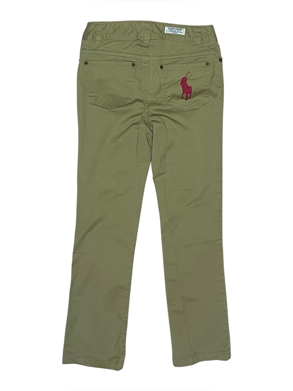POLO Ralph Lauren Girls Tan Pants  Straight-Leg Jeans Size 8 Pink Polo Logo